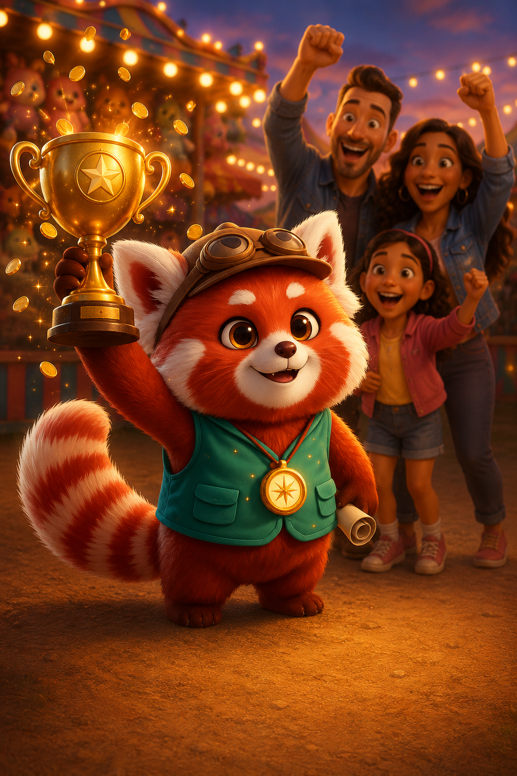 Walter the red panda with a family at the park